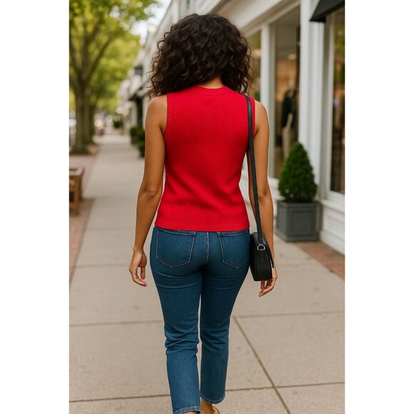 Ann Taylor XS Red Silk Knit Sleeveless Top Vintage Minimalist Tank Classic Chic - Picture 7 of 13